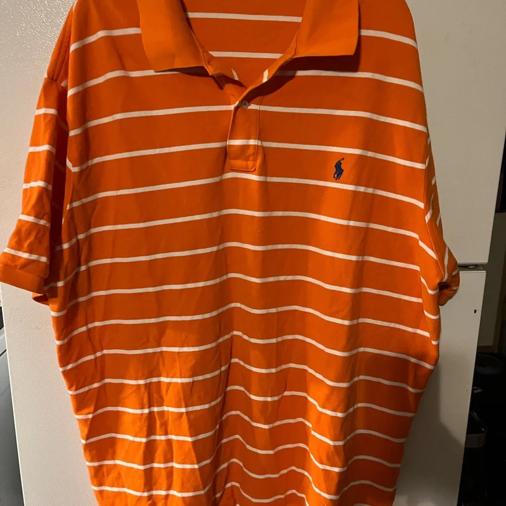 Ralph Lauren Men's Orange and White Striped Polo Shirt